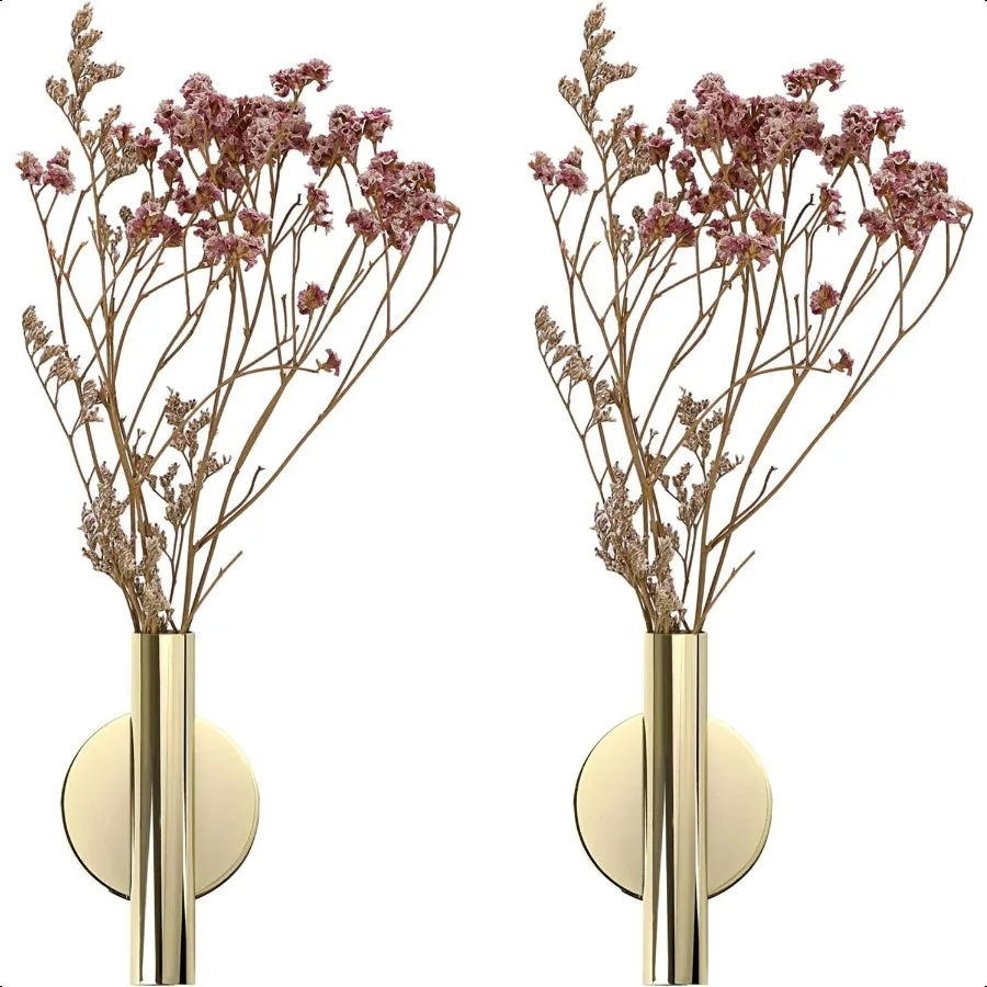 

JUXYES Pack of 2 Wall Flower Vase Tube Metal Flower Vase with Sticker Modern Dried Flower Holder Wall Decoration for Porch Home