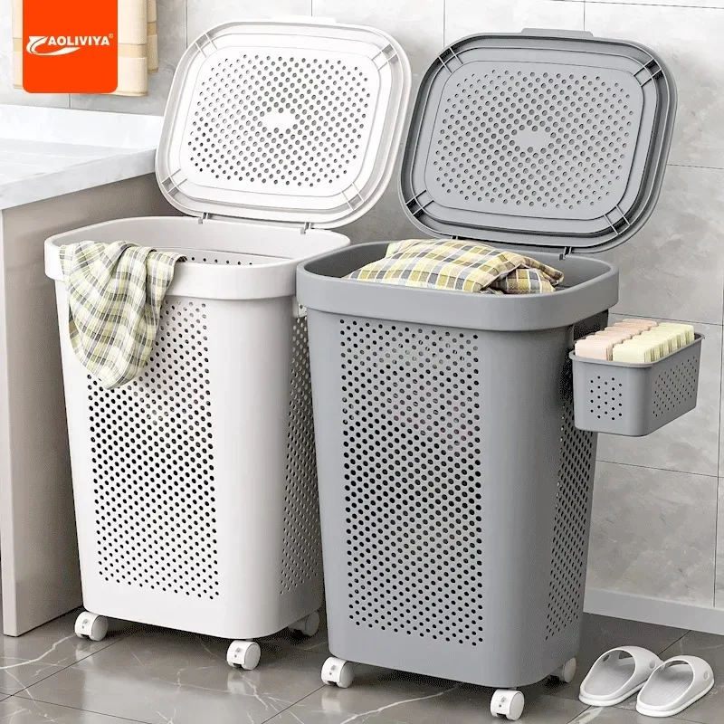 Aoliviya Dirty Clothes Basket Dirty Clothes Storage Basket Household Large Capacity Bathroom with Lid and Wheels Bathroom Artifa