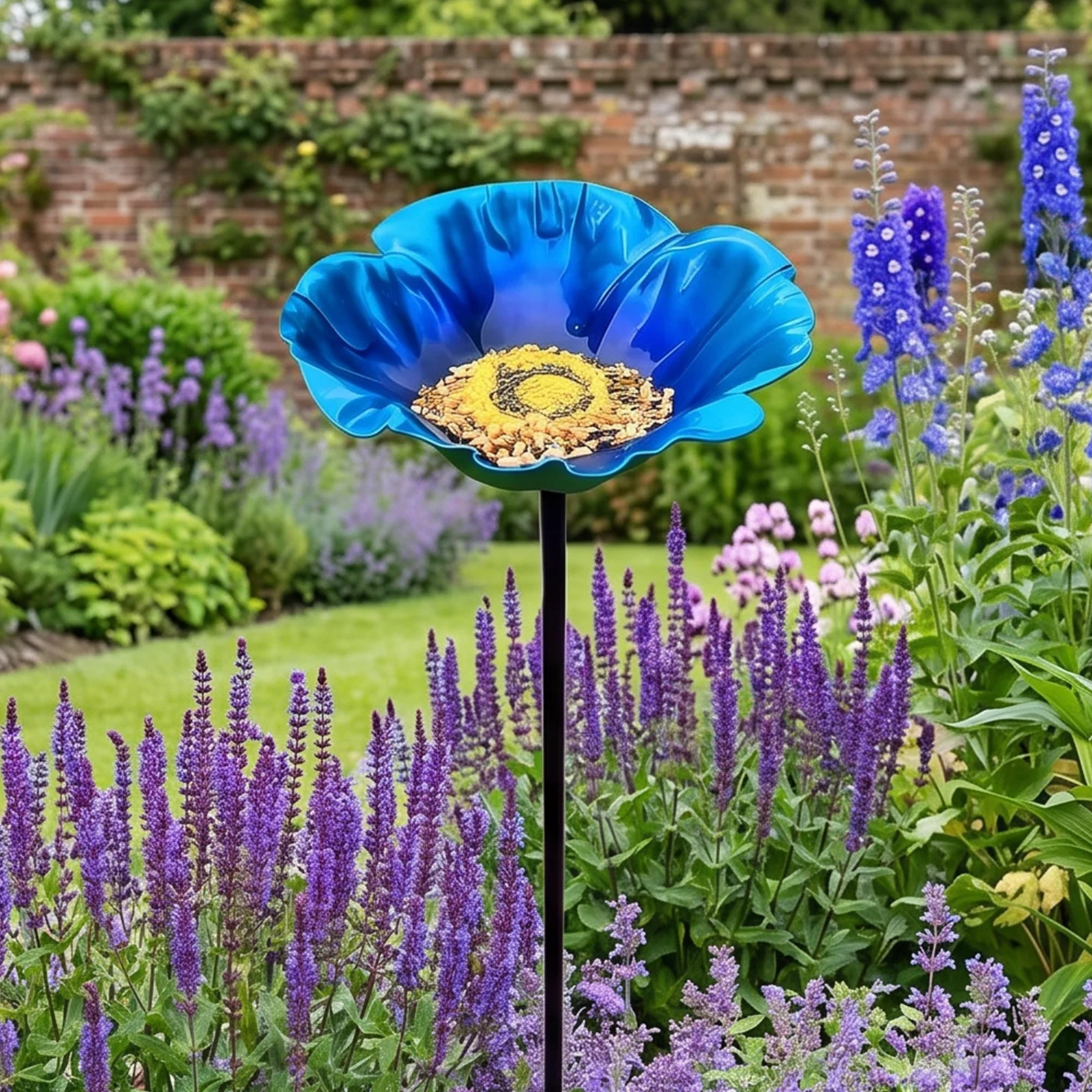 Bee Watering Station Decorative Bowl Bird Bath Garden Stake Metal Bee Butterfly Feeder for Outdoor Garden Yard Lawn Decor