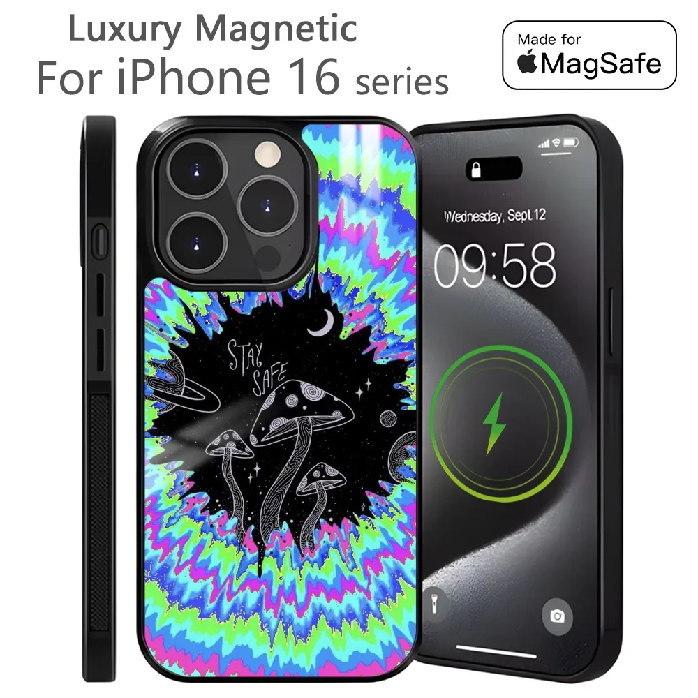 Psychedelic Hippie Aliens Art Phone Case For IPhone 16 15 14 13 12 11 Pro Max Plus Mini Magnetic Magsafe Wireless Charging Cover