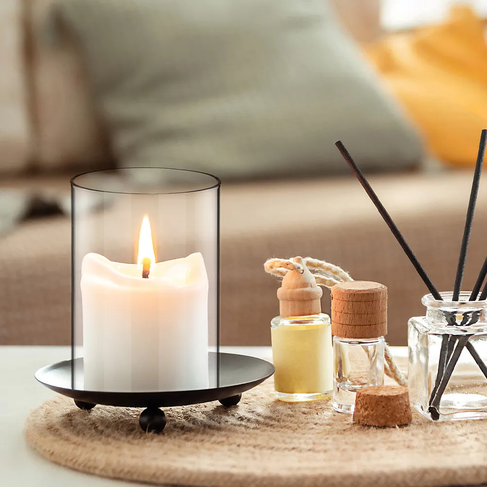 3Pcs Clear Cylindrical Glass Cover Windproof Sleeve for Taper Pillar Votive Tealight Candles Modern Home Decor Lighting