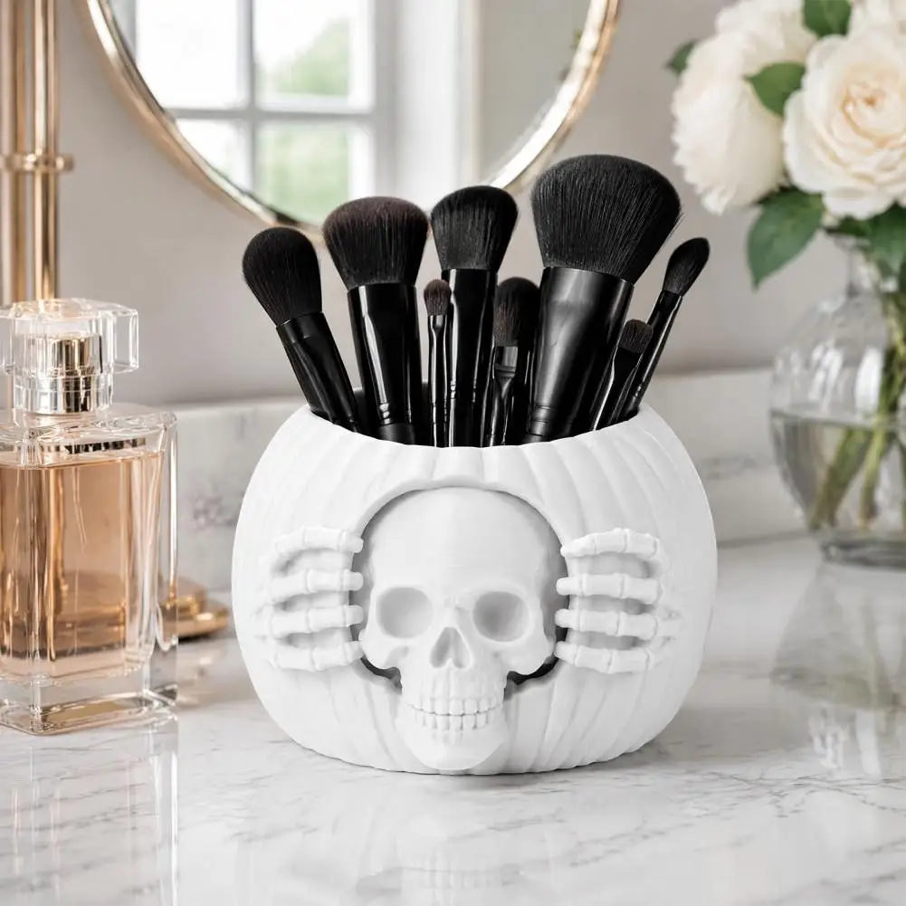Versatile Small Item Storage Box Halloween Skull Pumpkin Pen Holder Spooky Desk Organizer Decorative Pencil Cup for Party Home