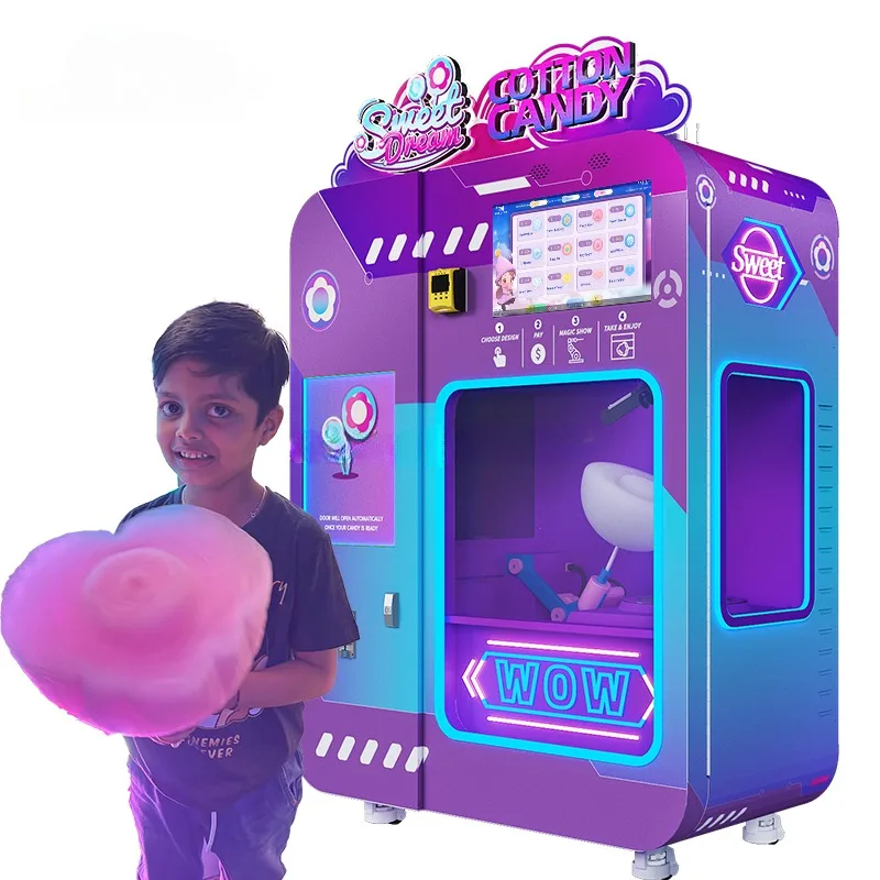 Full Automatic Electric Cotton Candy Vending Machine Candy Floss Machine with Cart/Trolley Cotton Machine For Sale