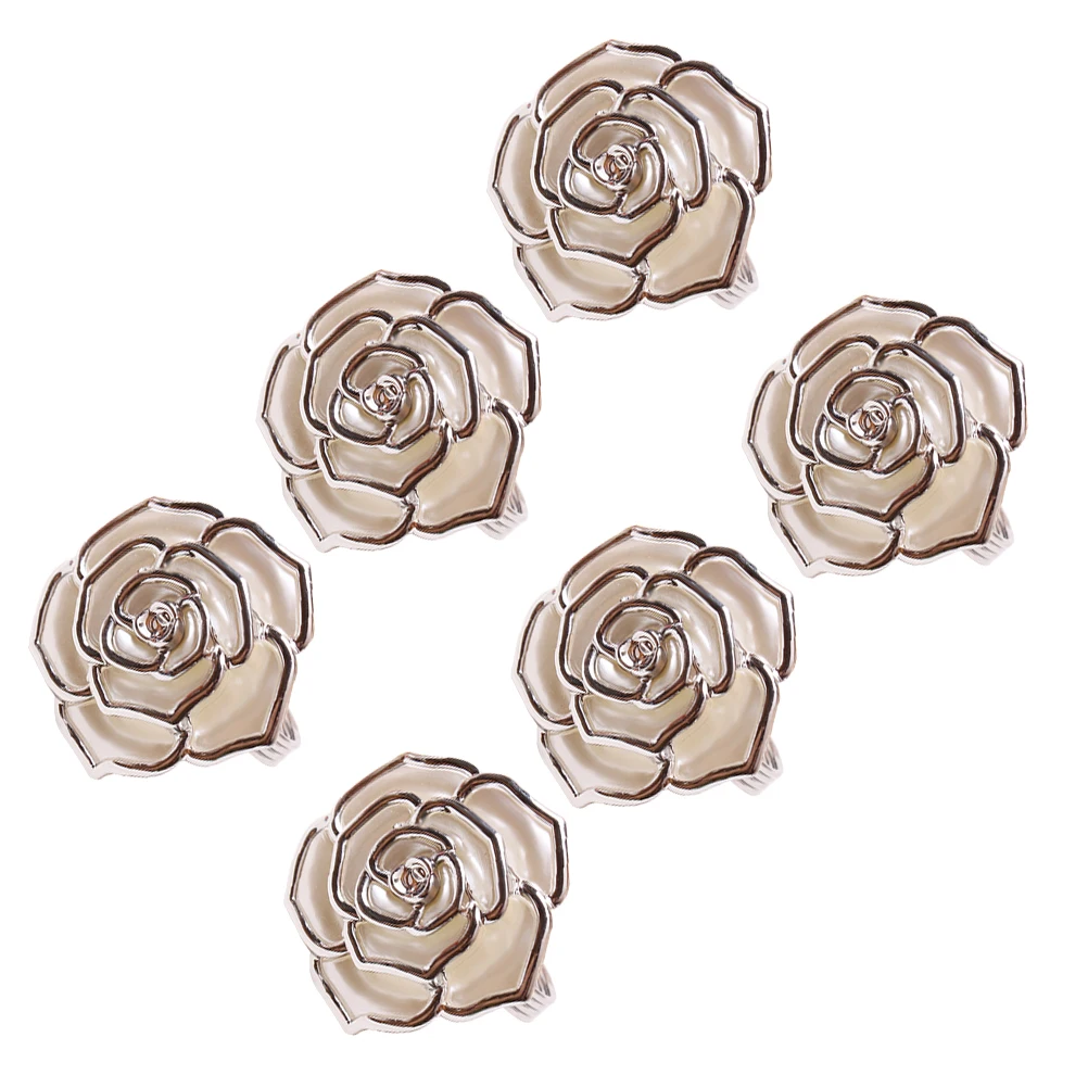 

6pcs Rose Napkin Buckle Rings Elegant Pearl Decor Retro Valentine Wedding Table Supplies Napkin Ring Kitchen Bar