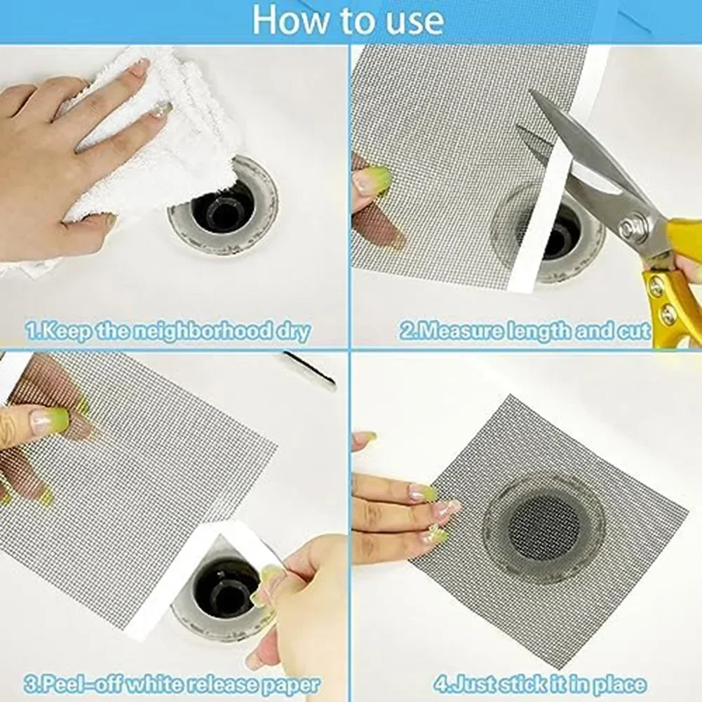 Cutable Shower Drain Hair Catcher Floor Drain Stickers Disposable Mesh Disposable Mesh Sink Strainer Filter For Bathroom