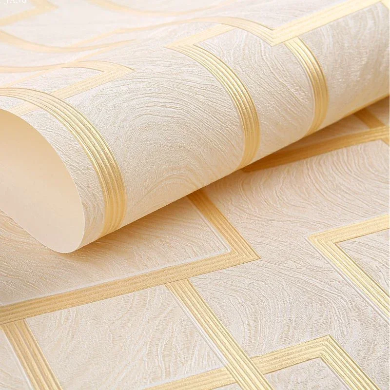 Chinese Style Golden 3D Back Grid Embossed Wallpaper Living Room Study Tea Room Hotel Home Decoration Chinese Pane Wall Stickers