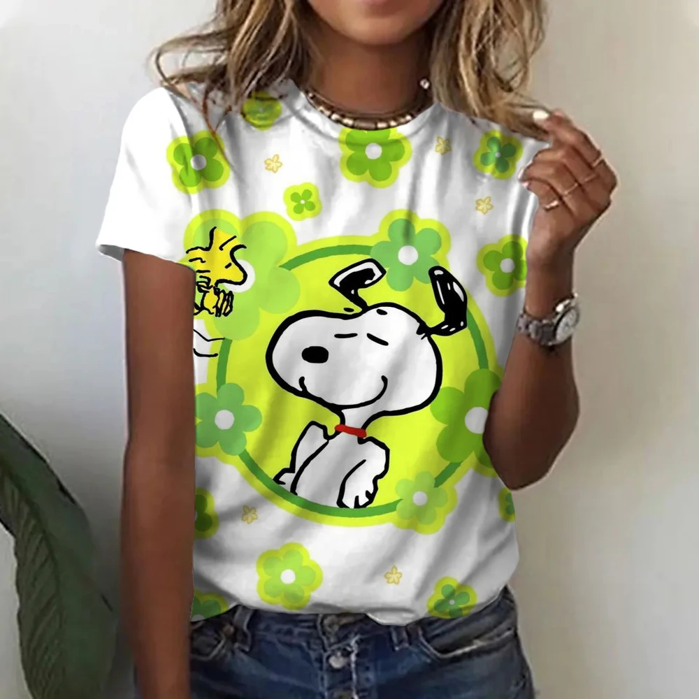 Y2k Crop Tops 2024 Aesthetic Cute Pink Snoopy print Baby Tees 2000s Vintage Cartoon O-neck Harajuku Short Sleeve Crop T-shirt