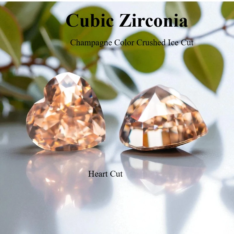 

Champagne Color Cubic Zirconia Crushed Ice Cut Heart Shape Charms Beads For Diy Jewelry Making GiftNo Certificate