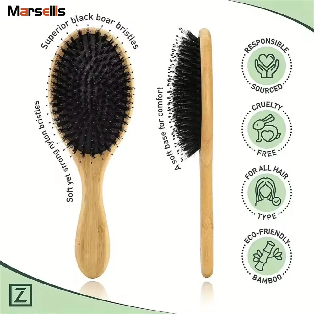 

Hair Brush Styling Tool Natural Boar Bristle Hair Brush Bamboo Handle Hair Comb Anti-static Scalp Massage Comb Gasbag Detangling