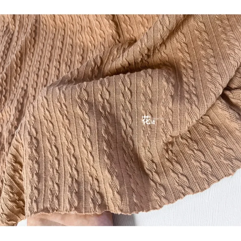 Jacquard Fabric Khaki Knitted Micro Elastic Creative Texture Sweater Jacket Designer Apparel Sewing Fabric Cloth Diy Material