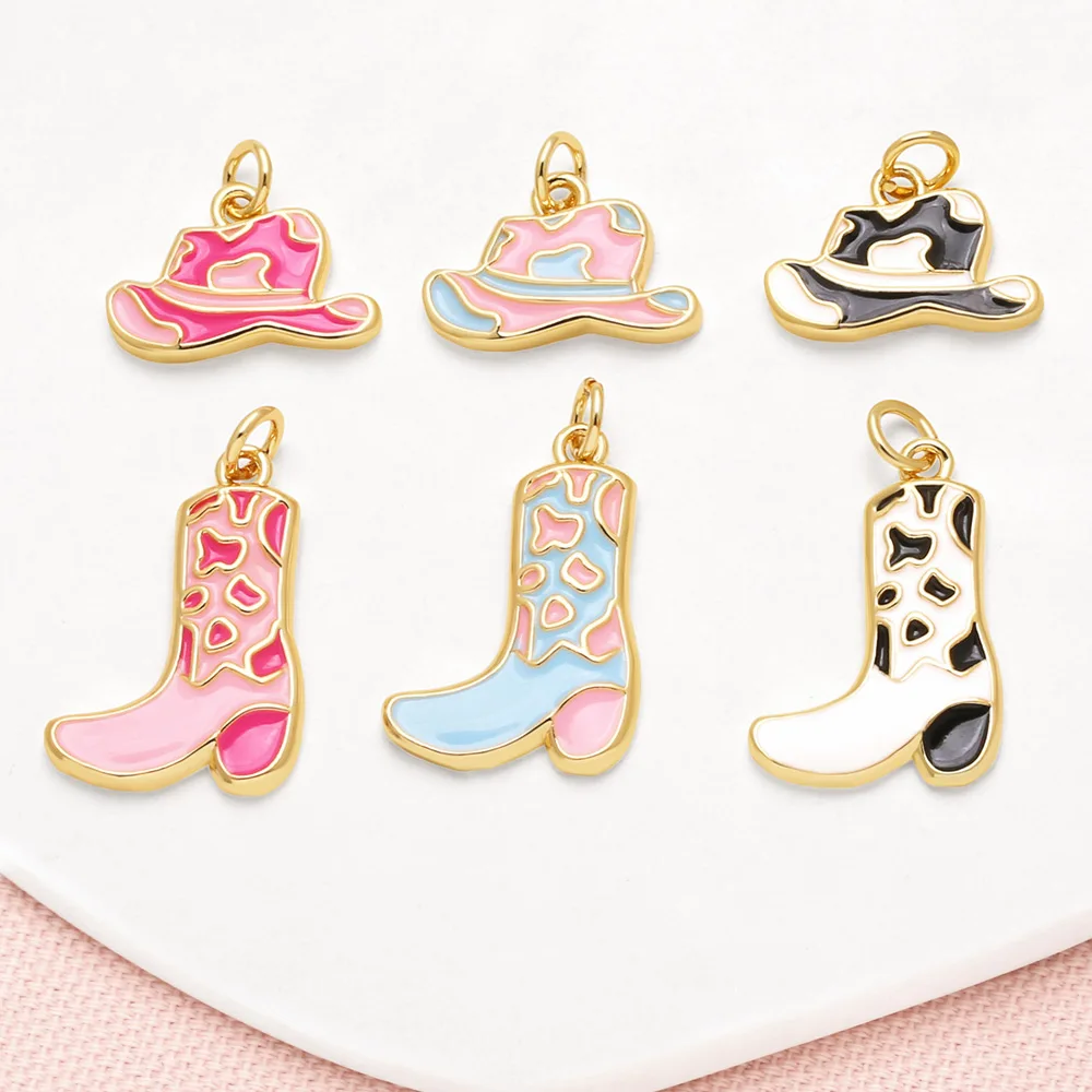 OCESRIO Candy Enamel Cowboy Hat Pendant for Necklace Copper Gold Plated Boots Purse Charm Jewelry Making Component pdta639