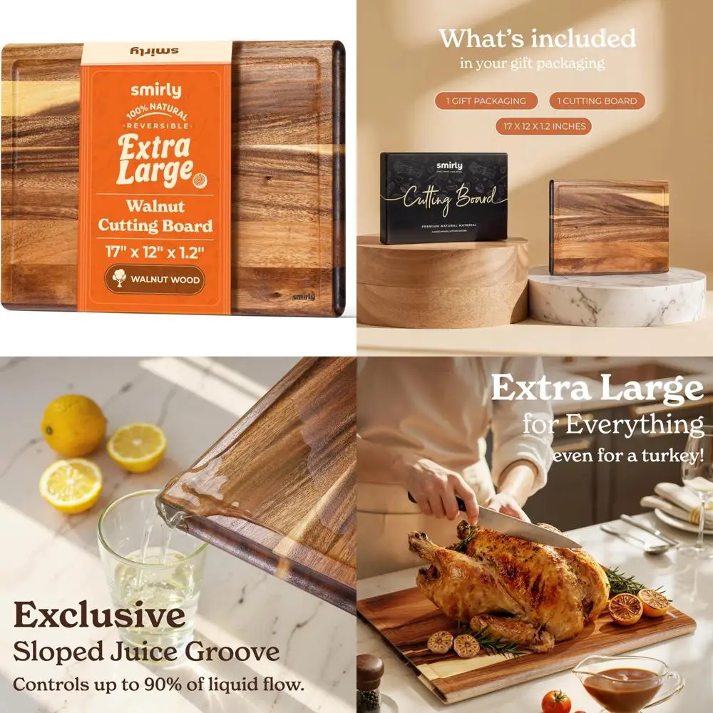 

Очень большие разделочные доски из твердой древесины ореха толщиной 1,2, нетоксичные, глубокие соковые канавки для измельчения и резки на кухне