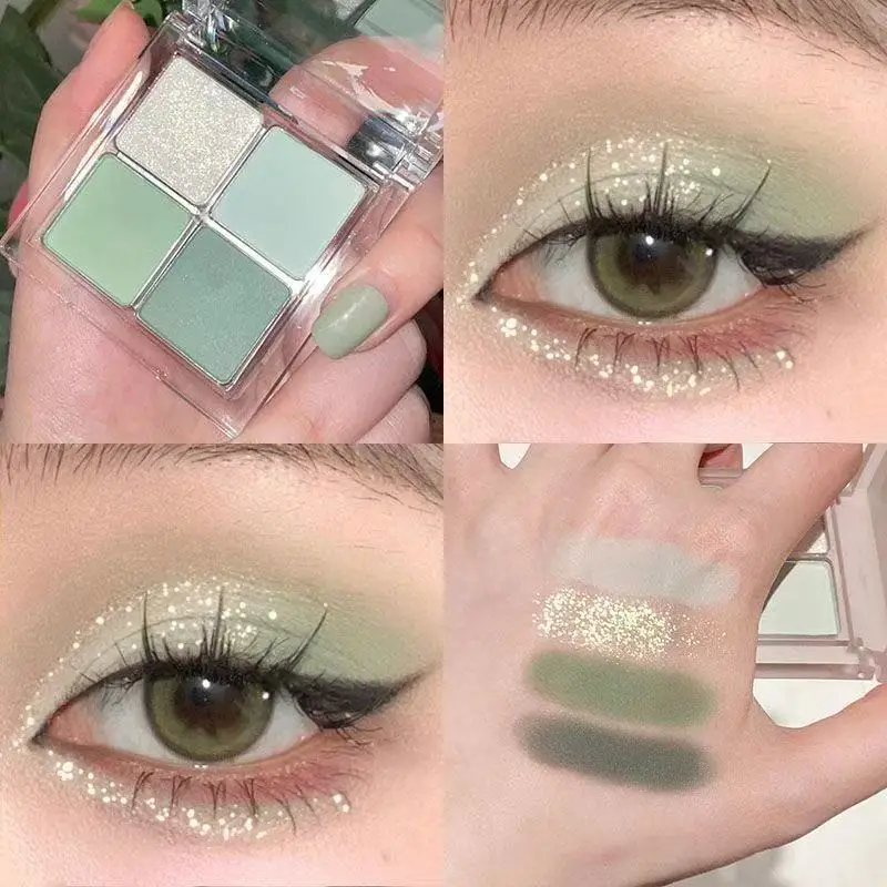 Aqua Green Sheer Gauze 4-Color Eyeshadow Palette - Watery Pastel Matte & Shimmer, Ethereal Daily Look, Soft Long-Lasting Pigment