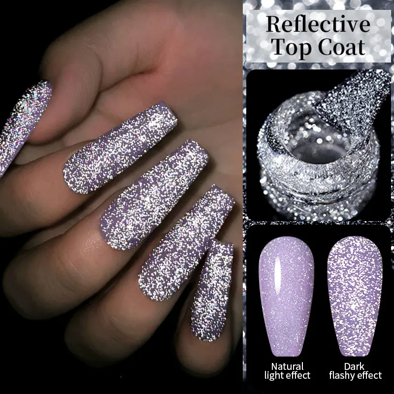 Lilycute 2 pz/set riflettente argento Glitter Top Coat smalto Gel per unghie scintillante Laser colorato Semi permanente smalto Gel per unghie