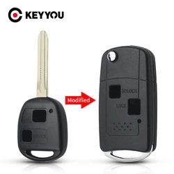 Keyyou modificado 2/3 botões do carro da aleta caso escudo chave para toyota camry rav4 corolla prado yaris para lexus fob sem corte toy43 lâmina