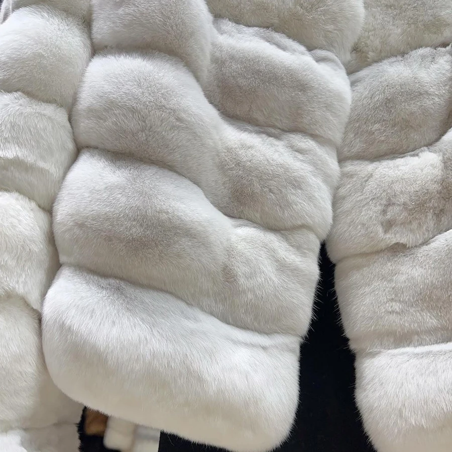 Natural Rabbit Fur Coat Women's Jackets Round Collar White Short Rex Rabbit Fur Coat 2024 Winter Fashion New Arrivals