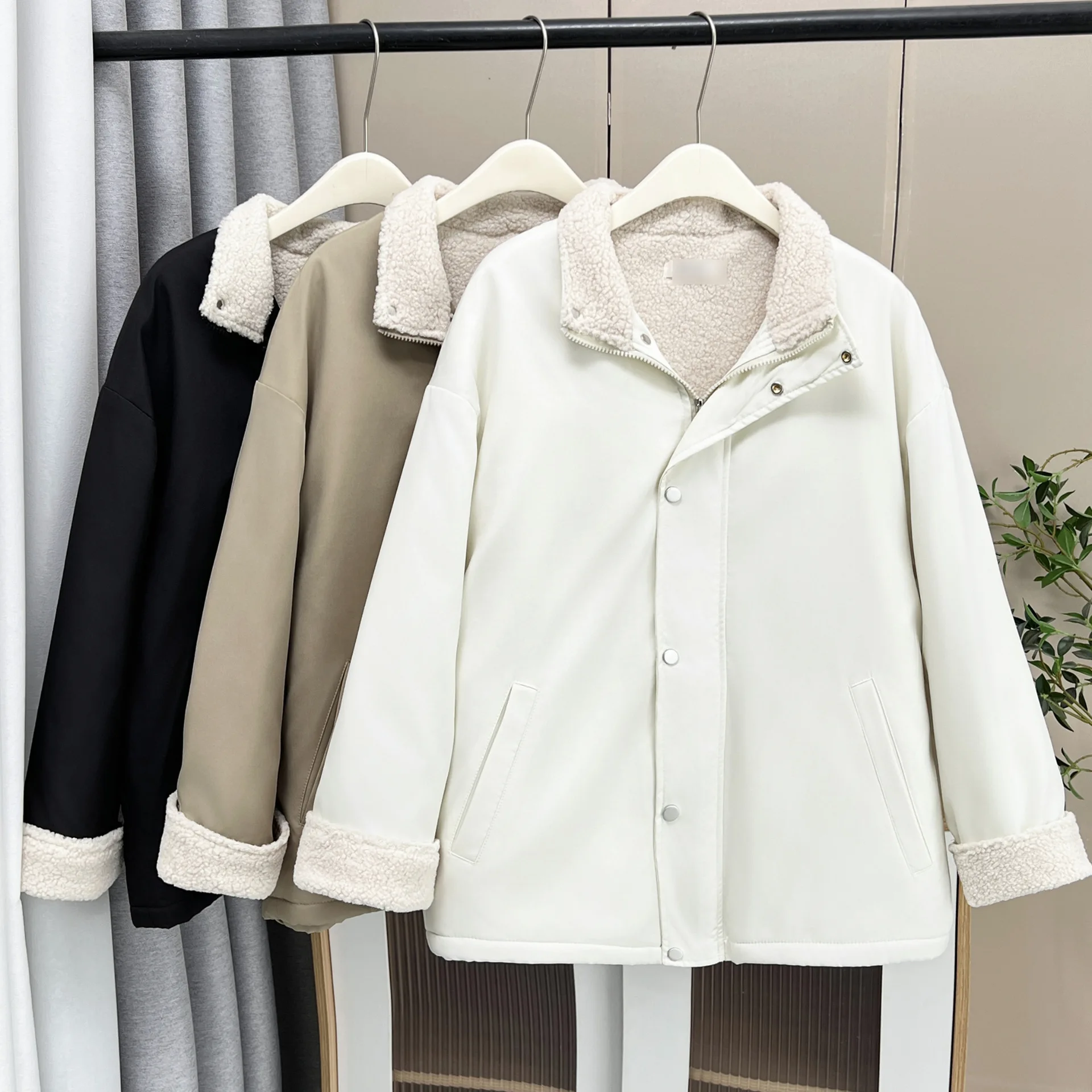 XXXXL موضة حجم كبير سترات نسائية شتوية جديدة غير رسمية بياقة واقفة جاكيت من الصوف معاطف متوسطة الطول 691 #5