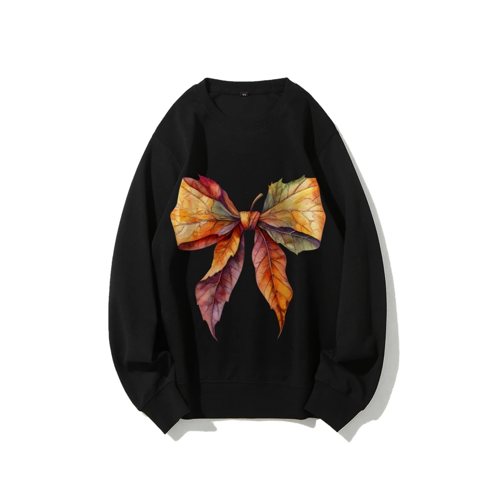 スウェットシャツ秋の葉グラフィックリボンカラフルな葉 Y2k プリントオーバーサイズカジュアルウェアトレンディな秋のデザイン芸術的なスタイルのスウェットシャツ