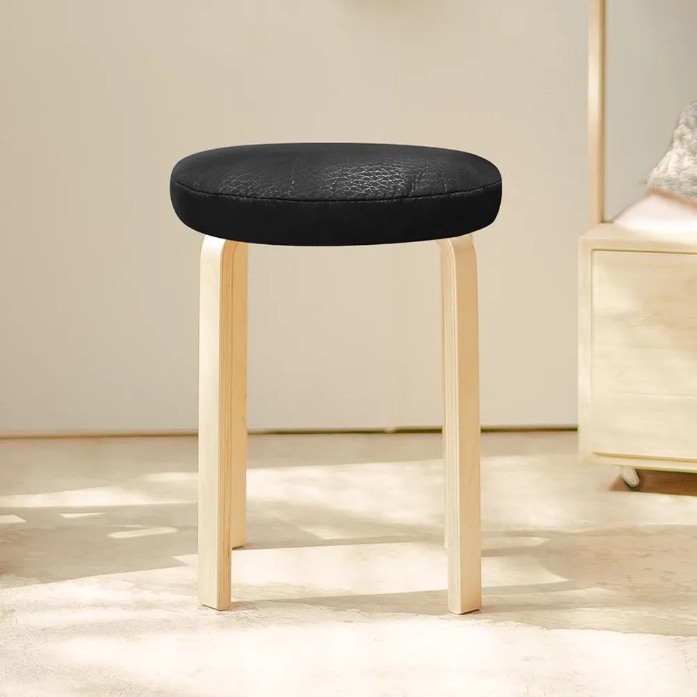 Black Round Stool Covers 33Cm Universal Fit Elastic Slipcovers for Bar Stools Kitchen Islands Dining Areas Washable PU view 5