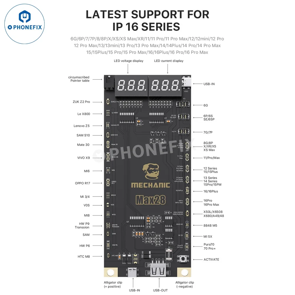 MECHANIC Max28 Battery Activation Detection Board Battery Fast Charge One-click Activation for IPhone 6-16PM SAM Xiaomi Android