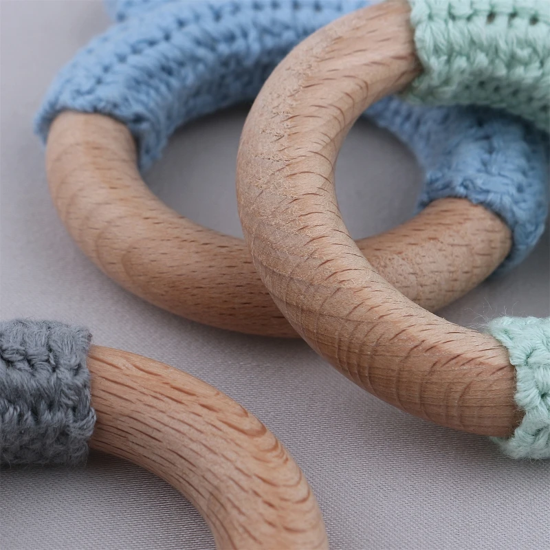 57EE Baby Teether Wooden Ring Crochet Knit Wool Rattle Nursing Chewing Teething Toy