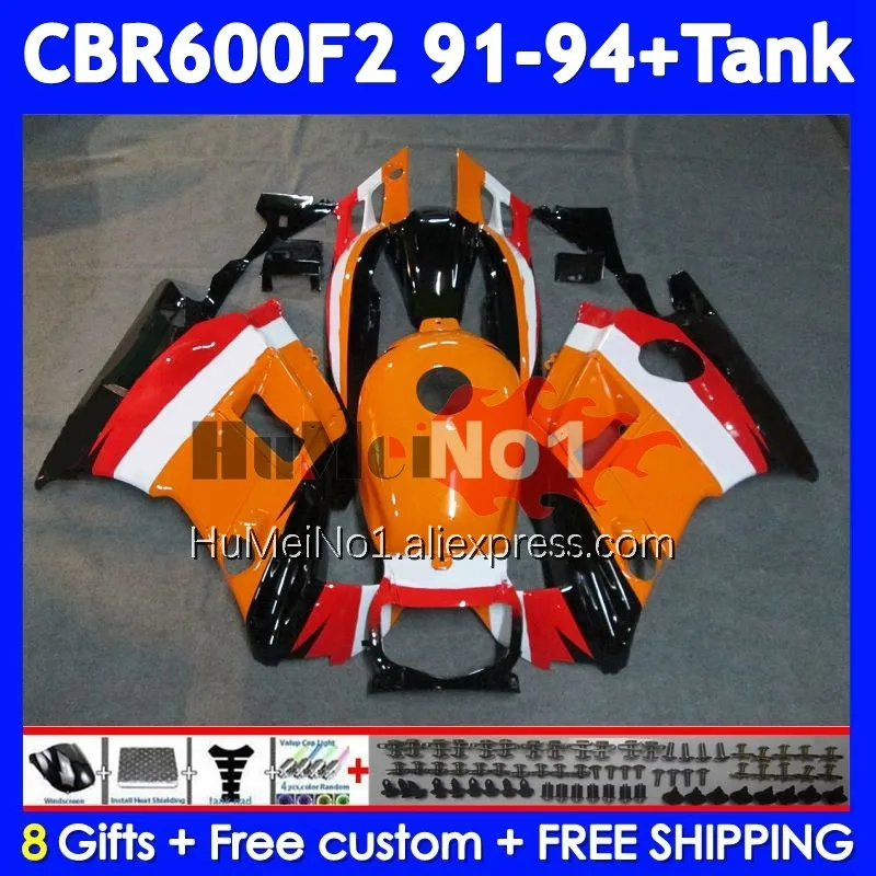 Body+Tank For HONDA CBR600 F2 FS CBR600FS 37No.2 CBR600F2 CBR 600F2 600 F2 1991 1992 1993 1994 91 92 93 Repsol orange 94 Fairing