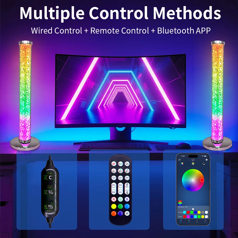 RGB Acryl-Diamant Desktop-Ambientelicht 360° °   Leuchtende Musik-Synchronisationslampe APP-Fernbedienung USB-Betriebenes Gaming-Dekorationslicht