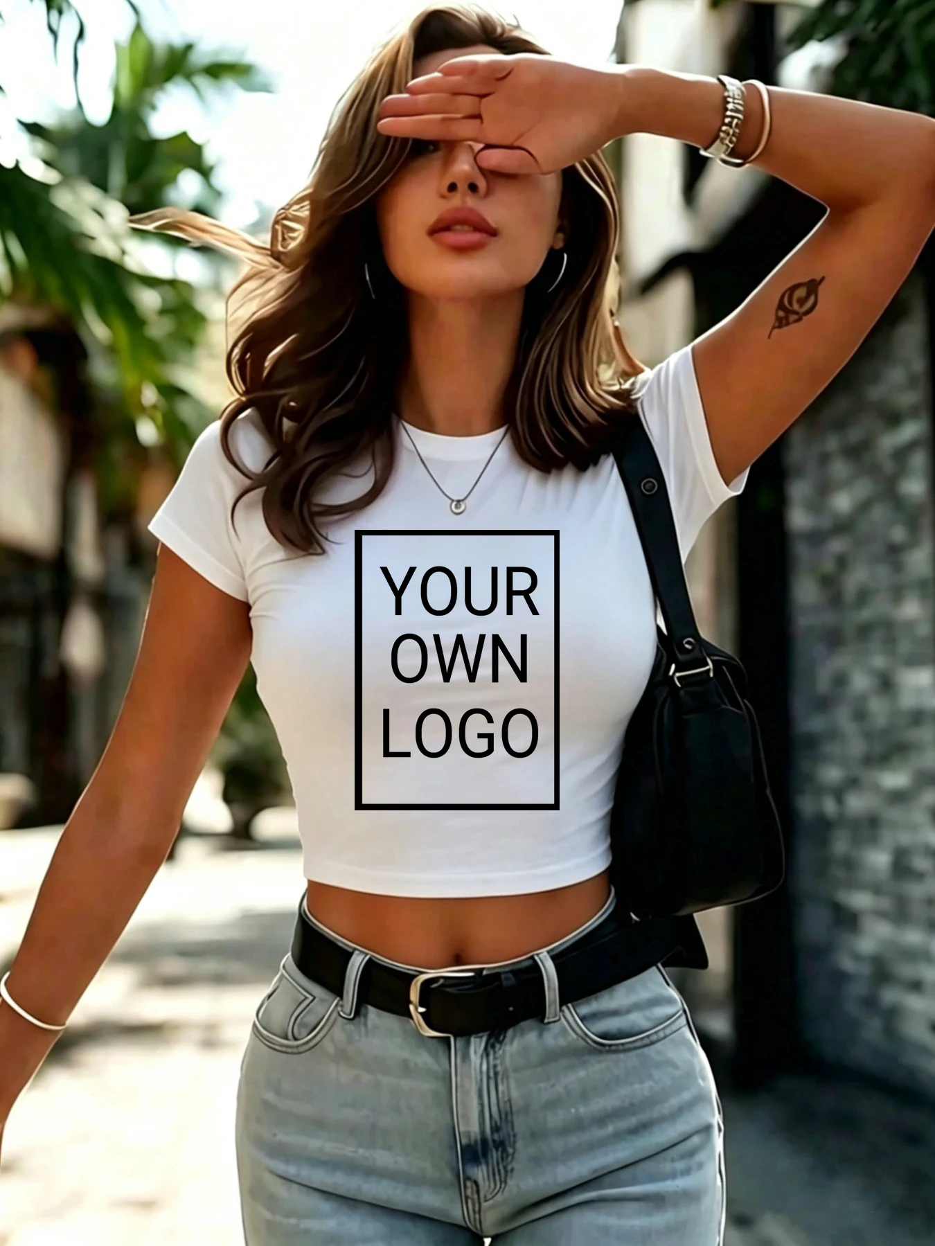 Custom Logo Personalized Picture Womens T Shirts Breathable Cotton Crop T-Shirt O-Neck Slim Tops Y2K Summer Short Sleeve