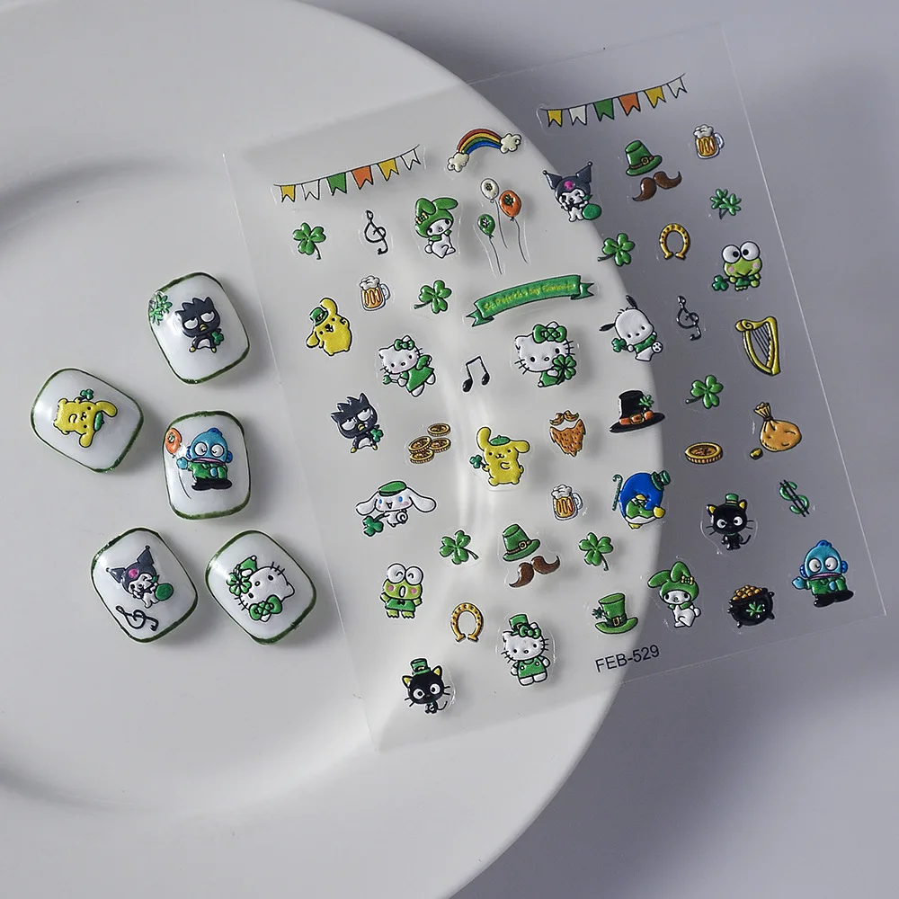 Sanrio Geprägte 5D Nagelaufkleber Anime Nagelkunst-Zubehör Kero Kero Keroppi My Melody Hello Kitty Aufkleber Nageldekoration Abziehbilder – Detail 10