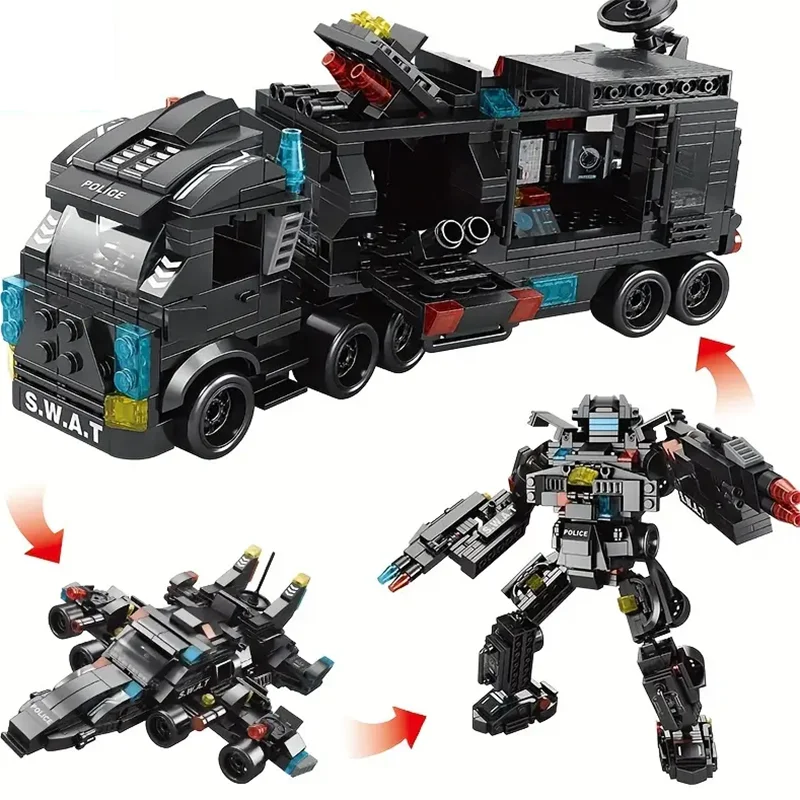 Forma de edifício policial em bloco de 1000 blocos, carro de polícia urbano preto, blocos de carro, decoração de construção de polícia em bloco, conjunto de blocos, Natal leste