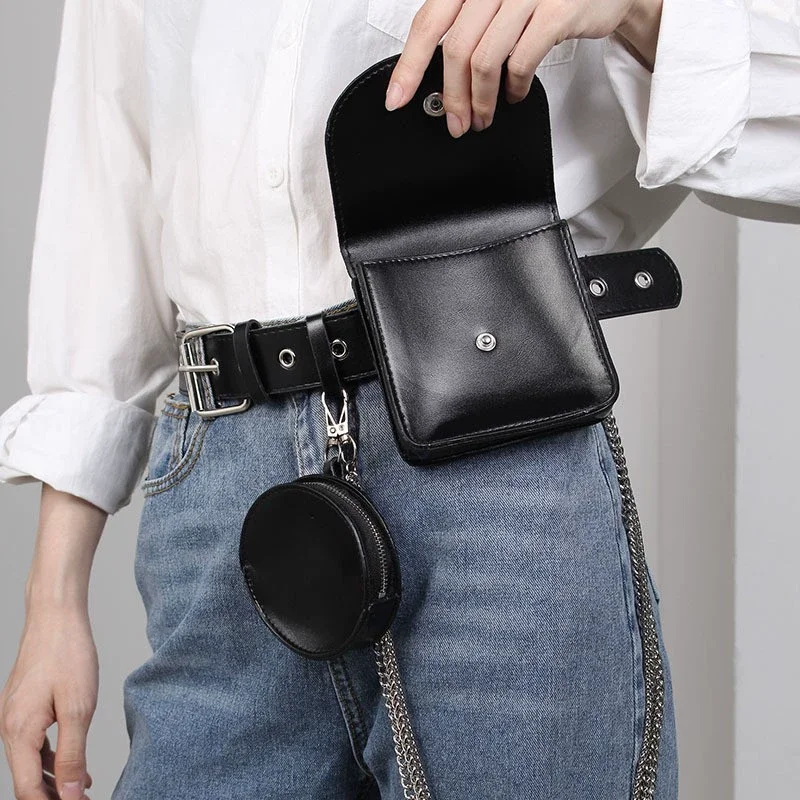 Women's Fashion Black PU Leather Chain Bag Cummerbunds Female Dress Corsets Waistband Belts Decoration Wide Belt TB283