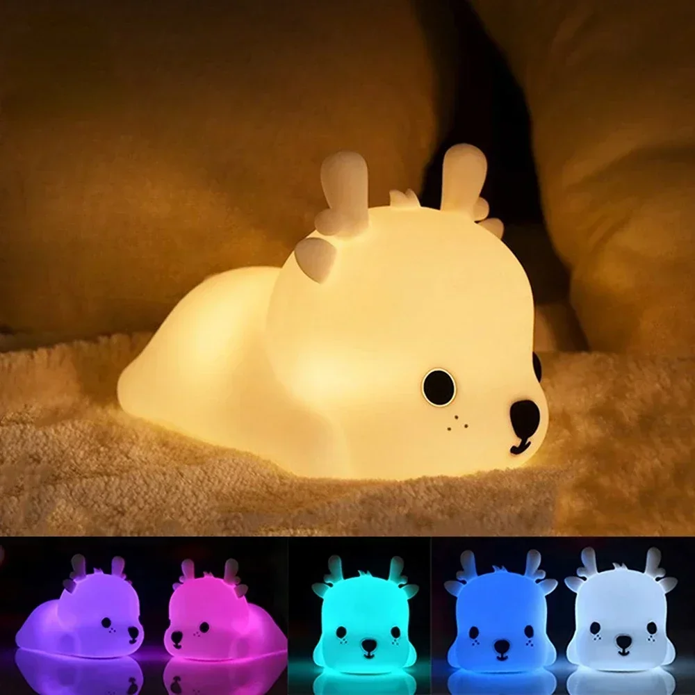 Cartoon Deer Silicone Light LED NightLight, Bedside Decor Rechargeable Color Changeable Atmosphere Lamp For Kids Holiday Gifts