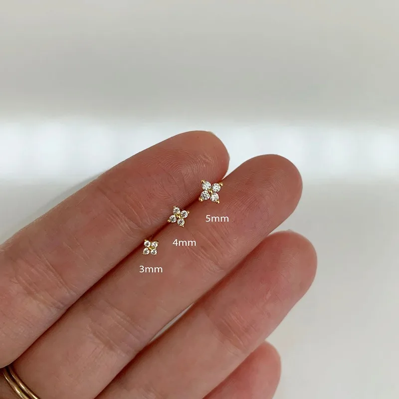 2/3Pcs Dainty CZ Flower Stud Earrings For Women, 18K Gold Plated Tiny Small Cute Cartilage Helix Tragus Ear Piercing Jewelry