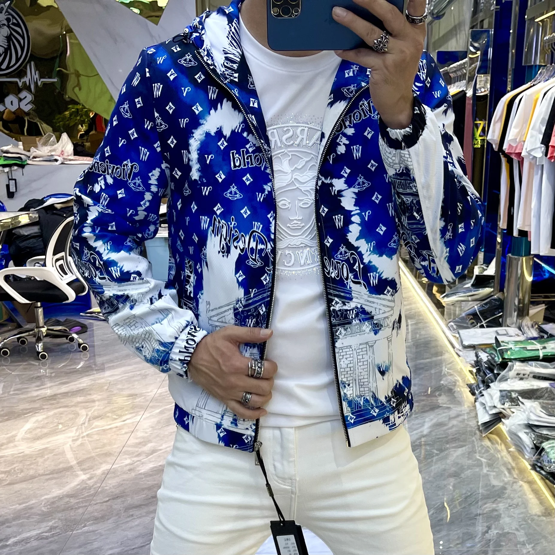 

Faionable Printed Hoodie Jaet Men's Autumn 2024 Trendy Casual Slim Fit Outerwear Stand Tailoring Youth Urban Sle