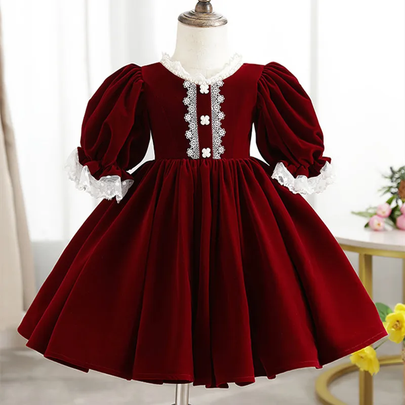 

Новое детское весеннее платье принцессы, стильное бархатное красное платье Лолита для девочек, детское нарядное платье для малышей