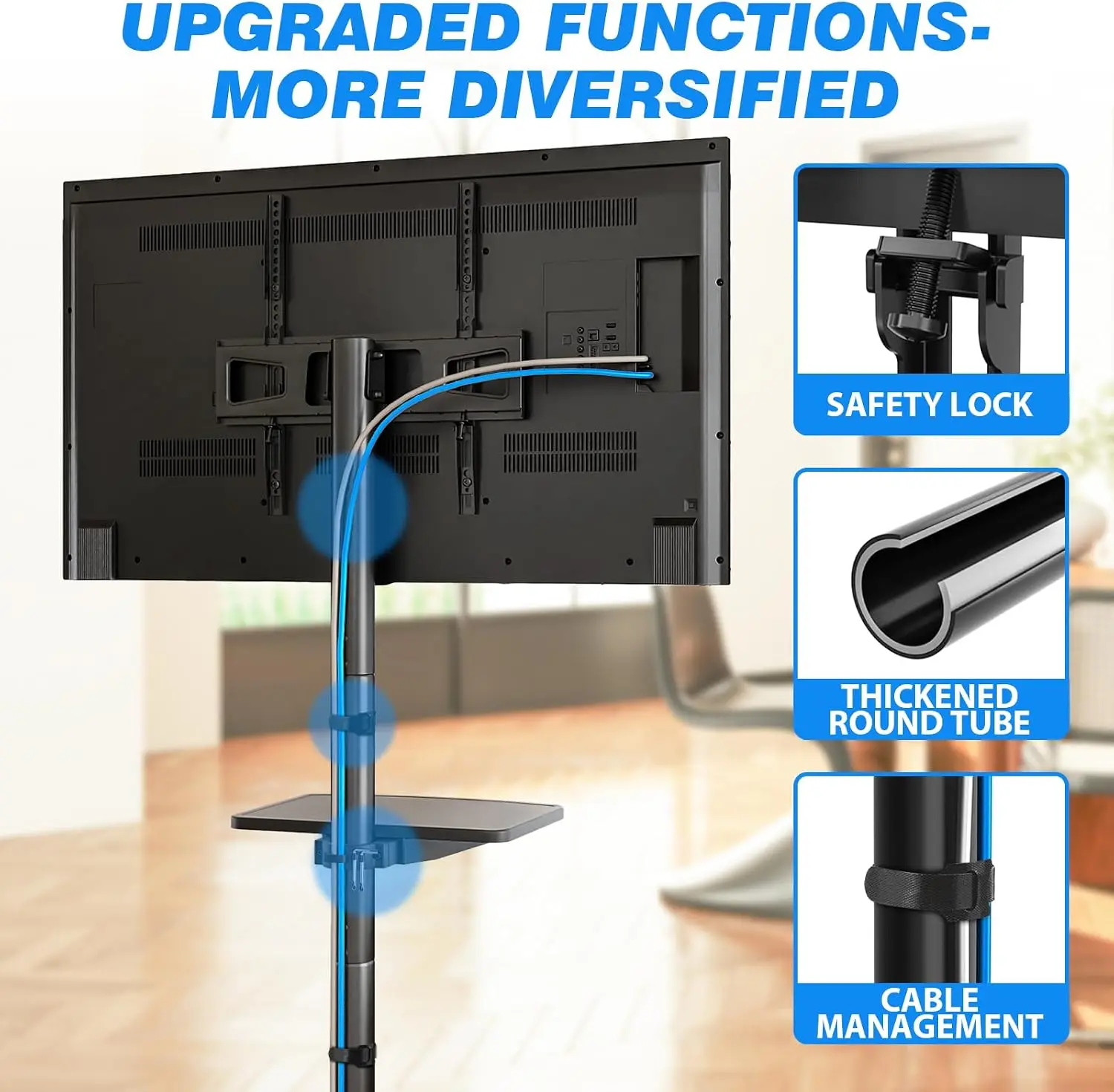 Mobile TV Stand for 23-65 Inch Flat/Curved TVs up to 88 lbs, Rolling Cart with Shelf & Tilt, Portable Floor Stand for Bedroom, Living Room, Office view 6