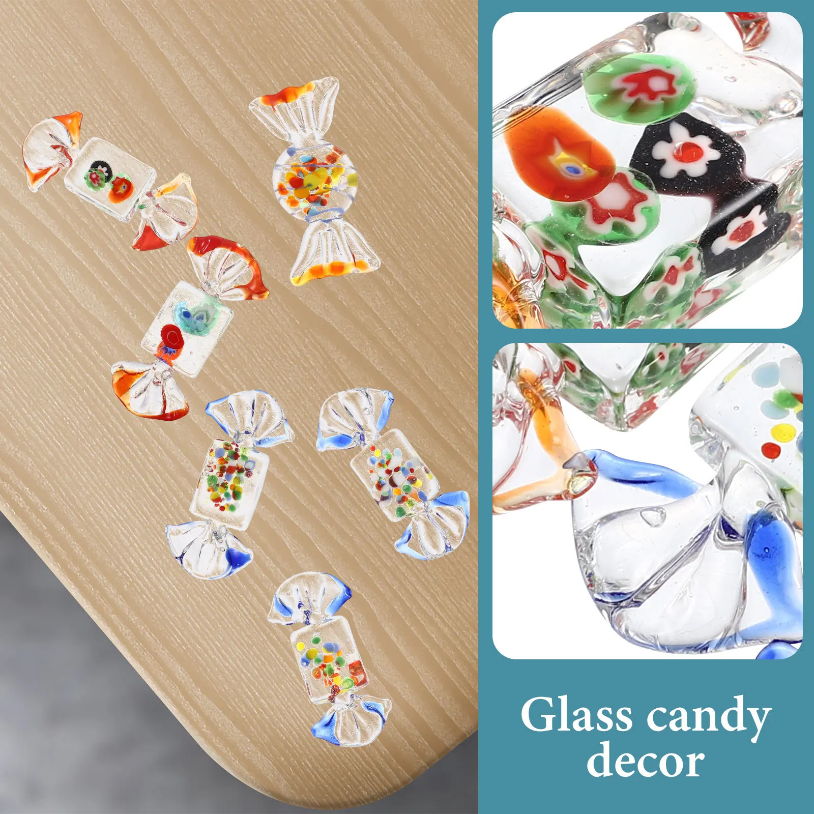 

6Pcs Glass Candy Decor Realistic Home Wedding Christmas Ornament Desktop Adornment Artistic Glass Sweets Decoration