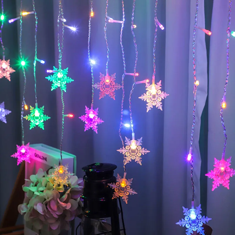 

New Year 2025 LED Icicle Fairy Light Garden Light Christmas Decoration Snowflake Window Curtain Garland Flashing 8 Mode EU Plug