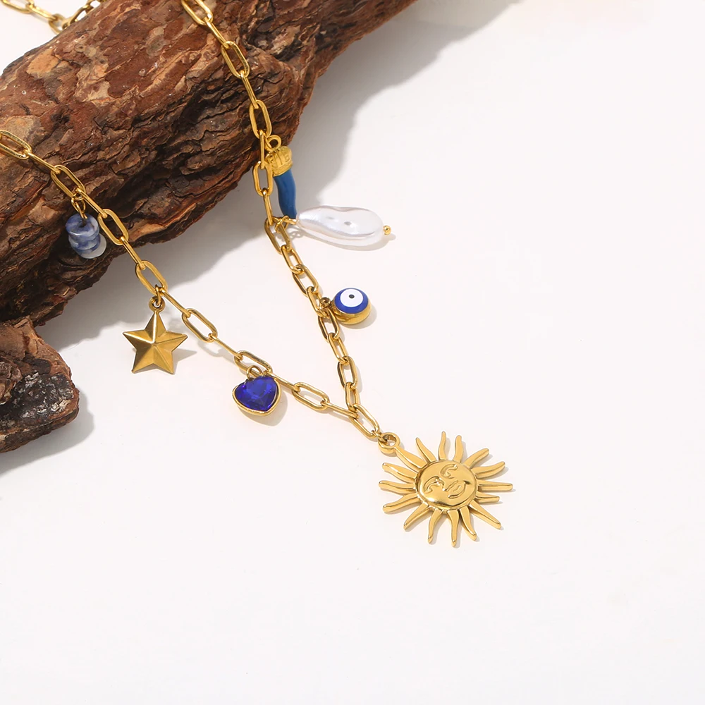 GIOIO Stainless Steel Necklace Pendant Sun Evil Eye Chili Necklaces For Women Gold-Plated Trendy Fashion Y2K Style Jewelry - Image 6