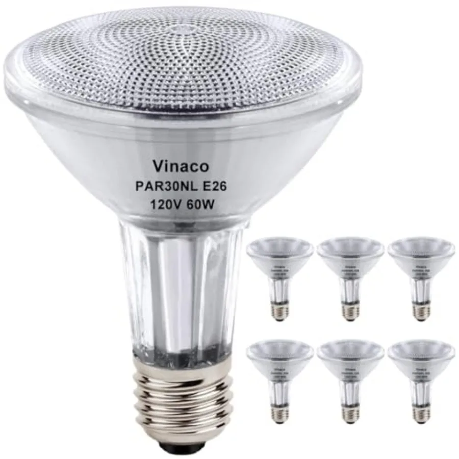 

PAR30 Long Neck Halogen 60W 120V, Long Lasting 6 Pack PAR30L Flood Light Bulb, PAR30 Dimmable, High Output 1000LM with PAR30 E2