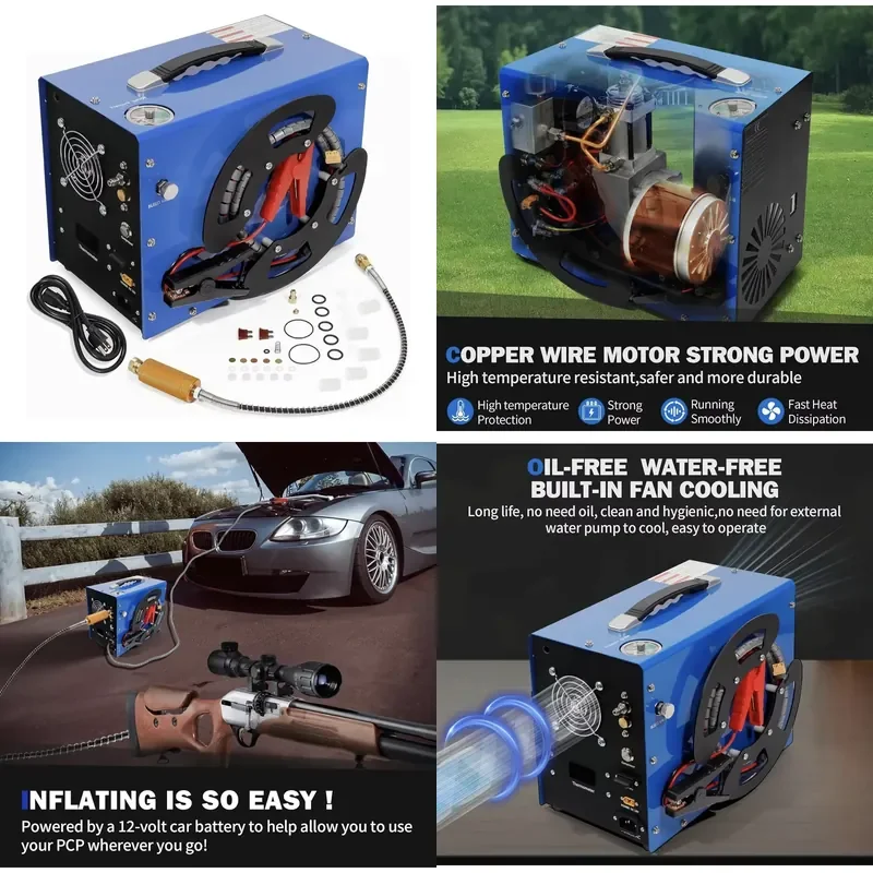 for PCP 12V 110V 220V Automatic Stop 4500psi 30mpa 300bar Pump Built-in Power Adapter Paintball Air Compressor