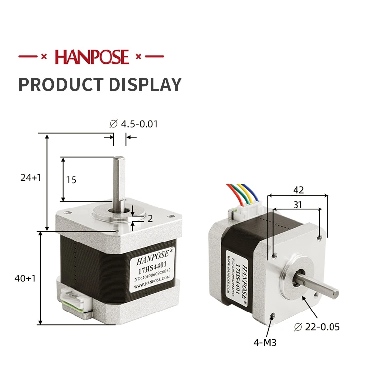 NEMA17 Schrittmotor, 17HS4401 X3 Stück, geeignet für 3D-Drucker und CNC-Maschinen, 1,5 A, 40 N·cm, nicht fixiert, 4-polig – Detail 7
