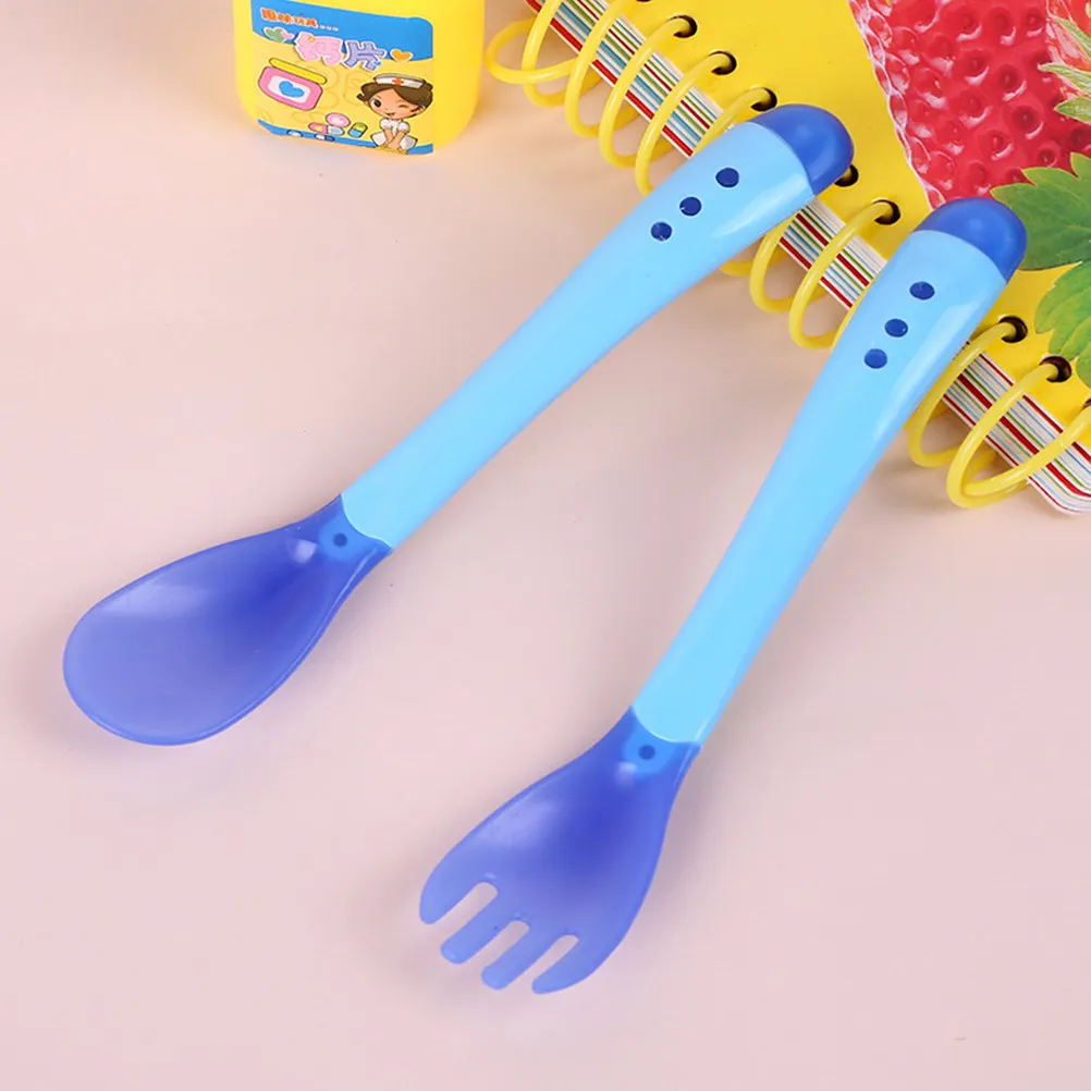 4Pcs Baby Temperature-Sensing Fork and Spoon Set Food-Grade Silicone Infant Cutlery with Teether Eco-Friendly Toddler