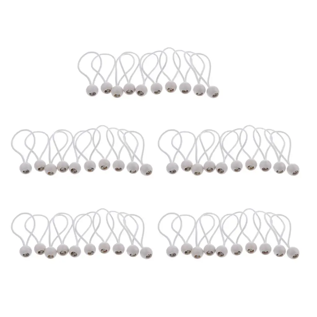 MagiDeal 50pcs White/ Black 16cm Heavy Duty Ball Bungee Cord Tie down Cord Canopy Straps Tarp Flag Pole Bungee Ties