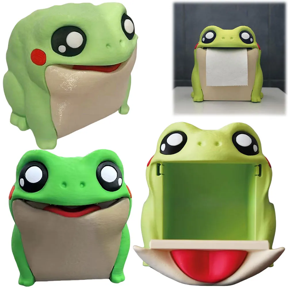 Cute Frog Toilet Paper Dispenser Interactive Frog Flip Toilet Roll Paper Case Cartoon Bathroom Organizer for Home Kitchen