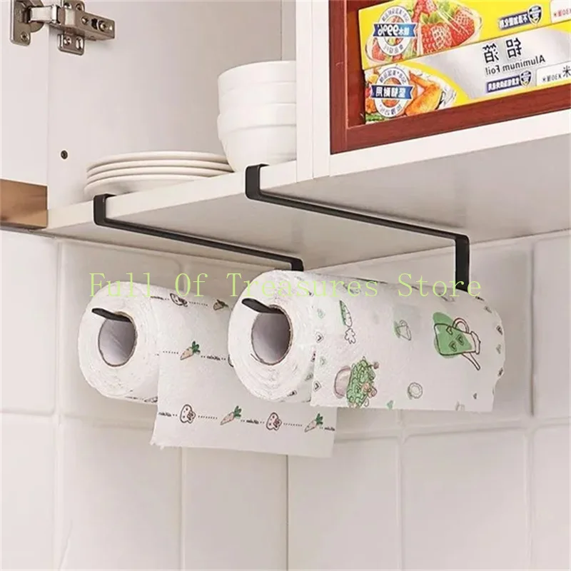 Paper Roll Holder Towel Rack Cling Film Storage Rack Bathroom No Punching Storage Rack Hanging Shelf Kitchen Tissue Accessories