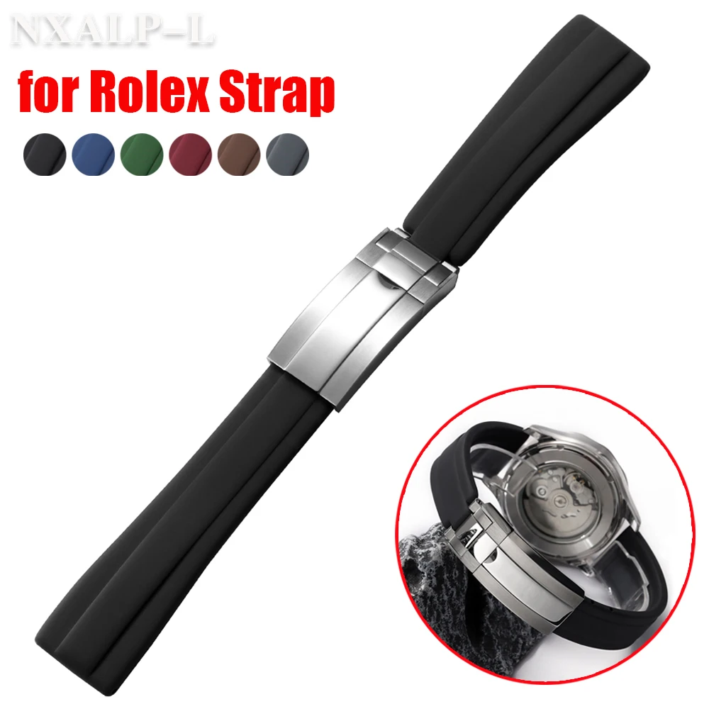 20 مللي متر حزام ساعة سيليكون ل رولكس شبح الماء ل دايتونا الغواصة شريط مطاطي الرجال الرياضة سوار مقاوم للماء للطي مشبك