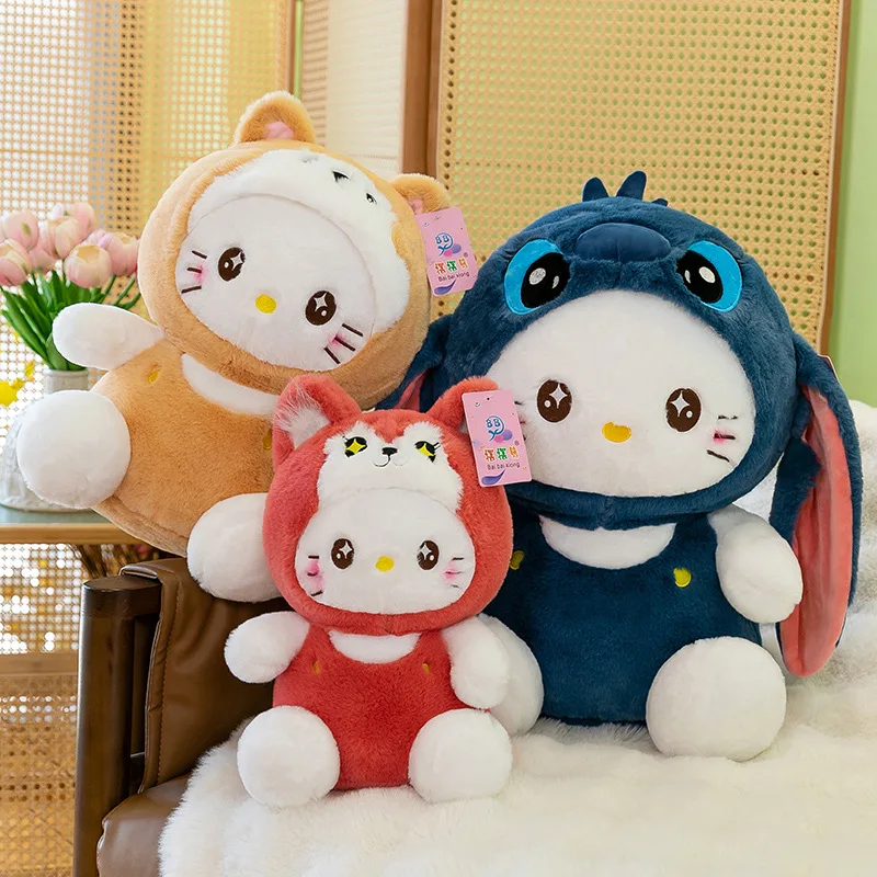 New 35-55cm Sanrio Hellokitty Plush Toys Transformation Stitch Anime Kawaii KT Cat Stuffed Dolls Plush Doll Kids Halloween Gifts