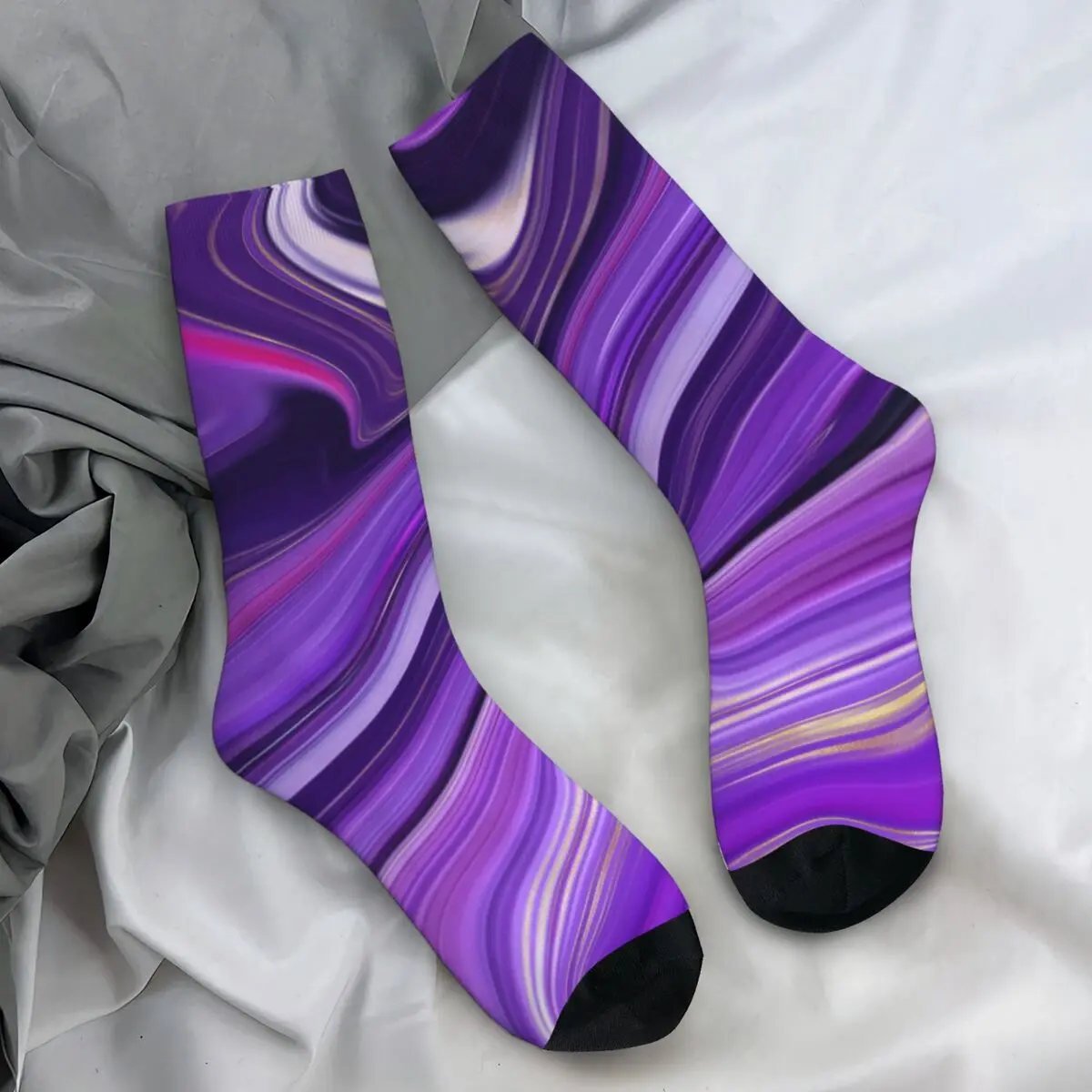 Purple Marble Socks Autumn Abstract Liquid Print Stockings Trendy Ladies Breathable Socks Design Cycling Non-Slip Socks