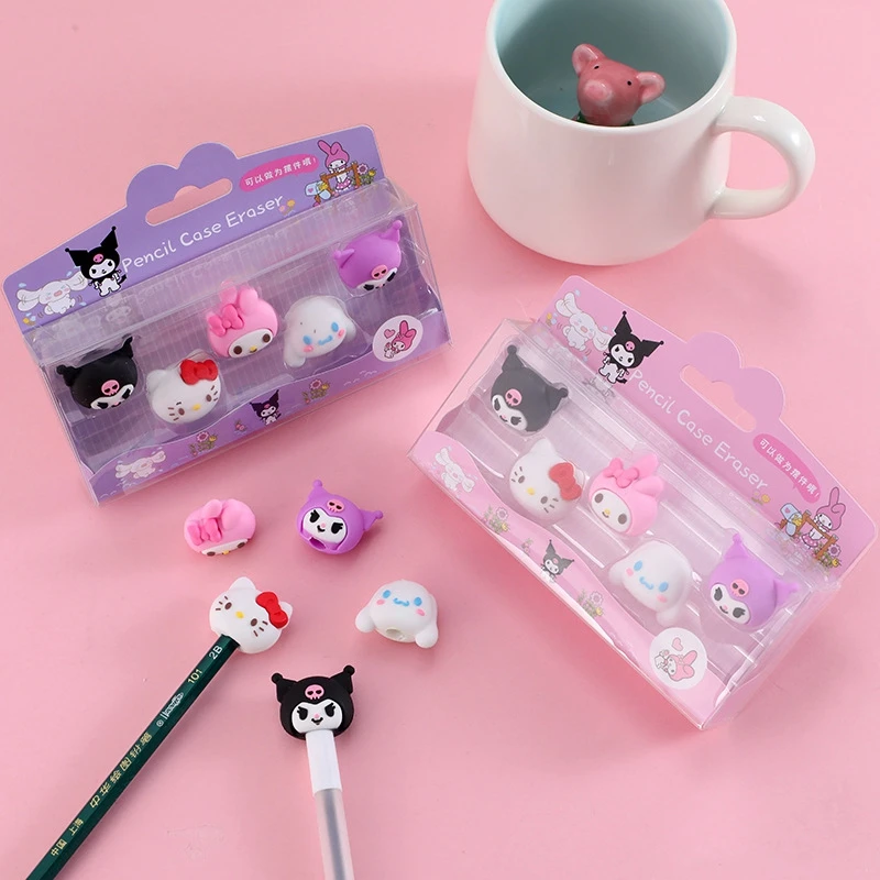 Sanrio 3D Eraser Kuromi Melody 5Pcs/Set Detachable Pencil Eraser Fun Cute Cinnamoroll School Supply Students Stationery Gifts